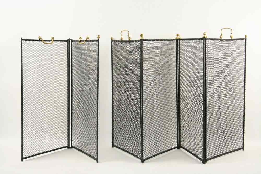 Appraisal: FIRESCREENS - Set of three brass bound folding fireplace screens