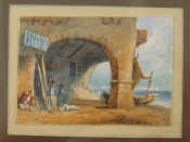 Appraisal: A miniature watercolour of an Italian fishing scene Miniature x