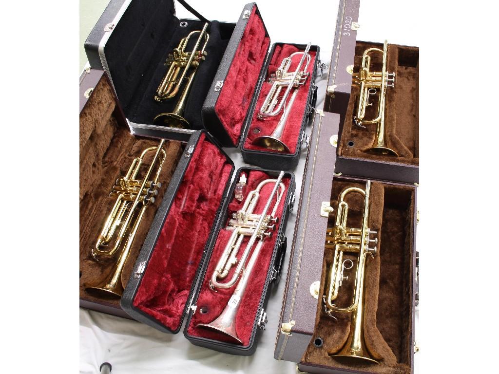 Appraisal: Three Sonata brass trumpets all cased together with a Lafleur