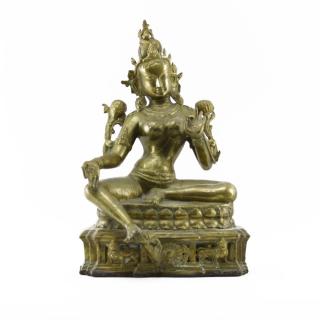 Appraisal: Large Vintage Brass Seated Hindu Goddess Some rubbing good condition