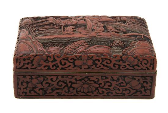 Appraisal: Chinese Cinnabar Lacquer Lidded Box having a figural scene on