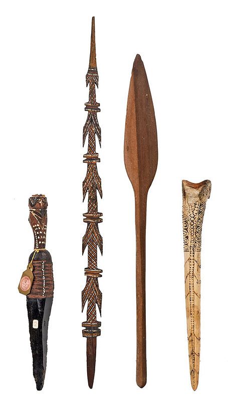 Appraisal: Four Papua New Guinea Items th century two carved staffs