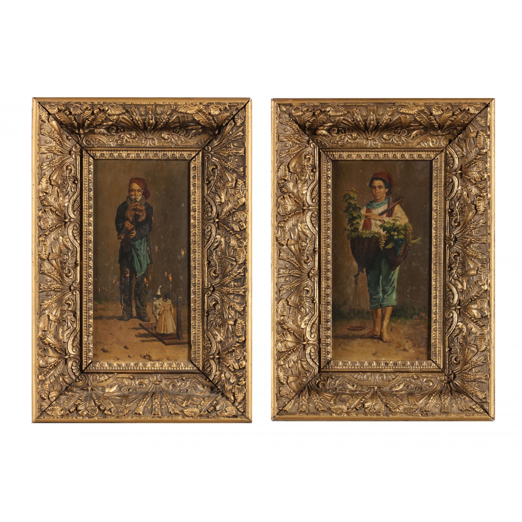 Appraisal: Pair of Italian School Paintings Depicting Tradesmen th century oil