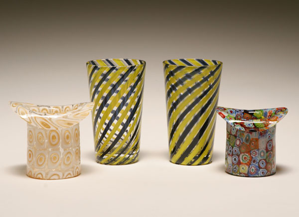 Appraisal: Murano art glass tumblers and vases Tumblers H Very good