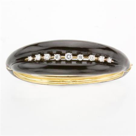 Appraisal: Gold Black Enamel and Diamond Bangle Bracelet Estimate -