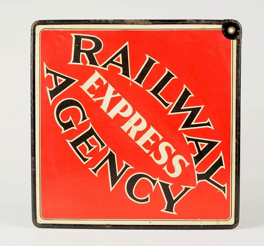 Appraisal: Railway Express Agency Double Sided Cardboard Sign Sign does retain