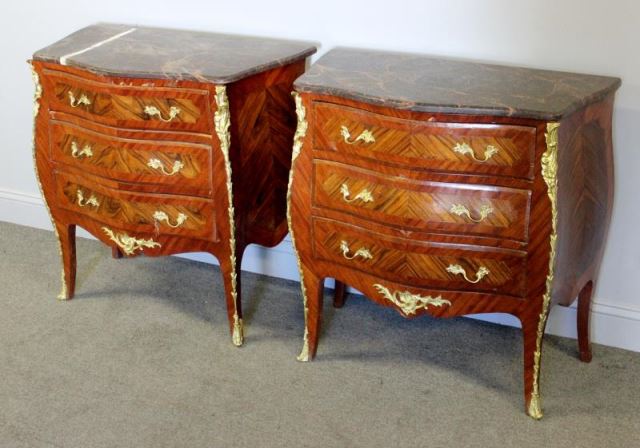 Appraisal: Pair of Louis XV Style Marble Top DrawerEnd Tables From