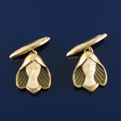 Appraisal: A pair of Art Nouveau gold cufflinks Designed as a