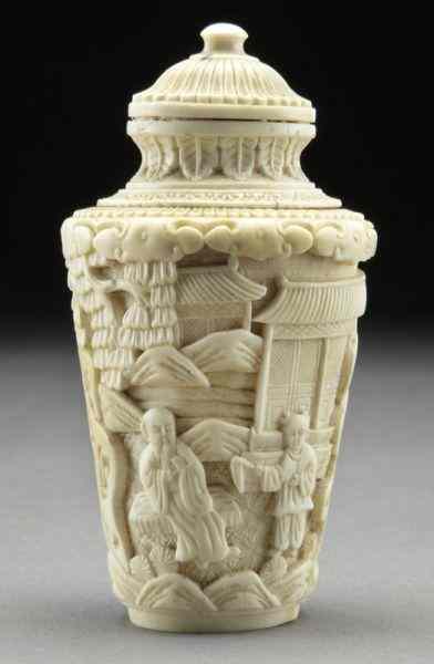 Appraisal: Chinese Qing carved ivory snuff bottle International buyers should note