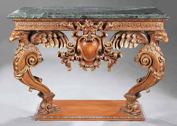 Appraisal: An Italianate Baroque-Style Carved Gilt and Marble Top Console Table