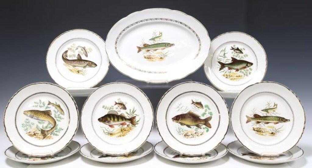 Appraisal: FRENCH FAIENCE FISH SERVICE lot of French faience fish service