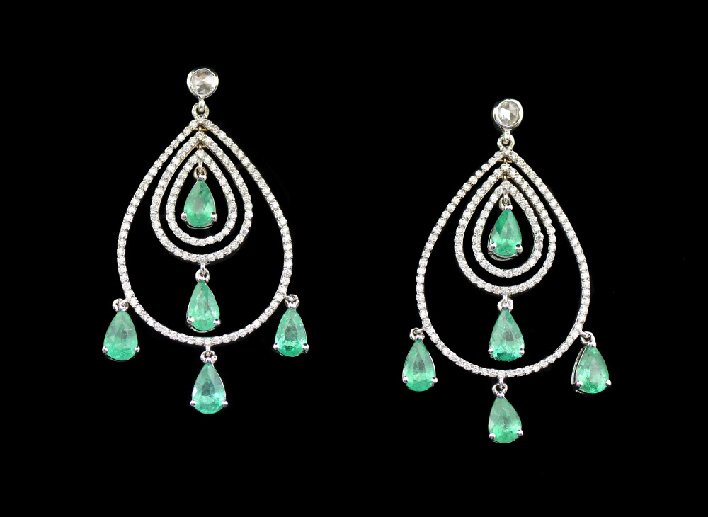 Appraisal: K CTW EMERALD DIAMOND CHANDELIER EARRINGS K white gold earrings