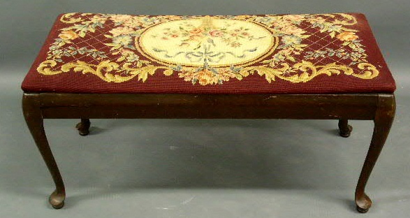 Appraisal: Queen Anne style mahogany bench with needlepoint top h x