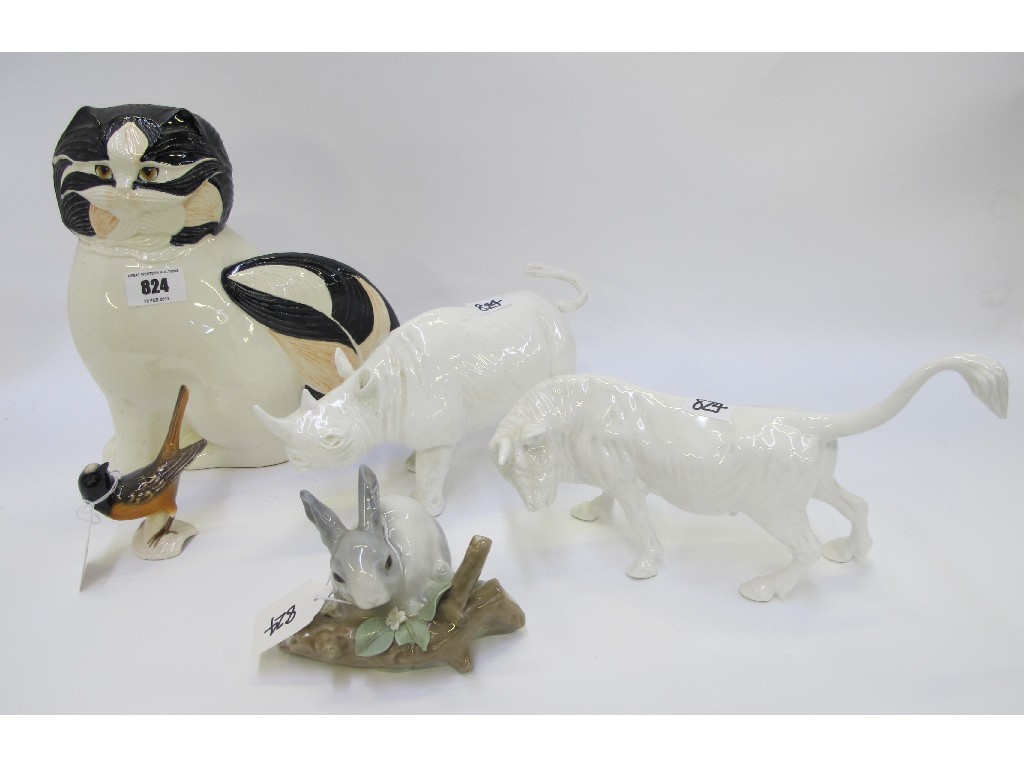 Appraisal: Large Goebel figure of a cat Michael Sutty porcelain rhino