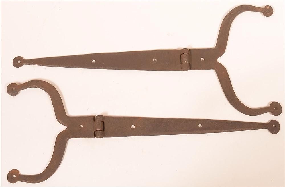 Appraisal: Pair of Wrought Iron Rams Horn Strap Hinges Pair of