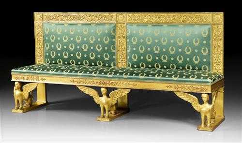 Appraisal: BENCH AUX SPHINGES Empire probably Rome circa Richly carved giltwood