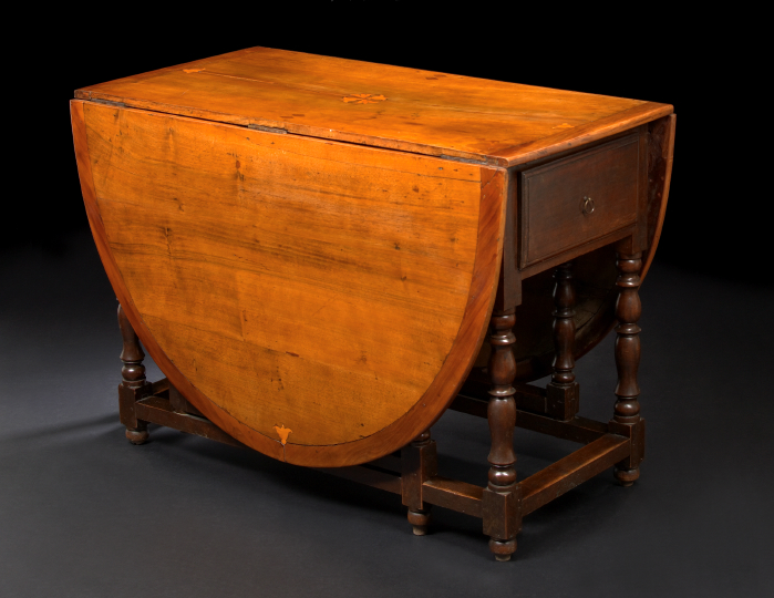 Appraisal: Anglo-American Walnut and Fruitwood Drop-Leaf Table early th century and