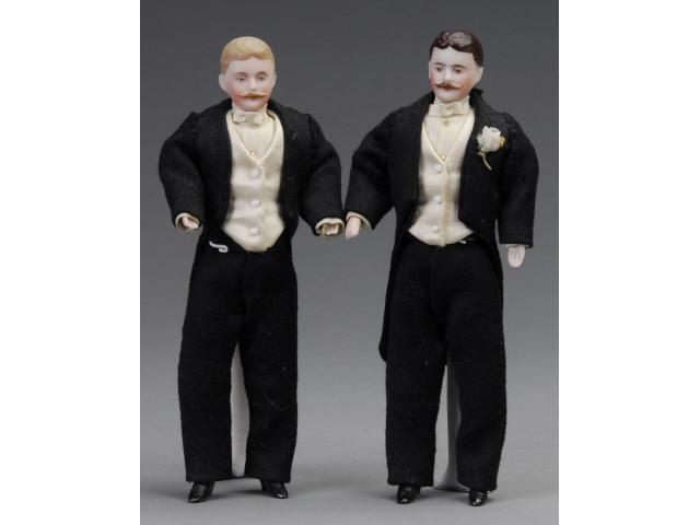 Appraisal: Pair of German Doll House Gentlemen MN Two German dollhouse