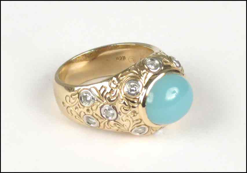 Appraisal: KARAT YELLOW GOLD DIAMOND AND CHALCEDONY RING Condition No Specific