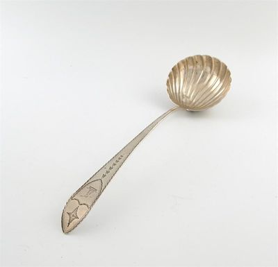 Appraisal: A George III Irish bright-cut silver soup ladle by John