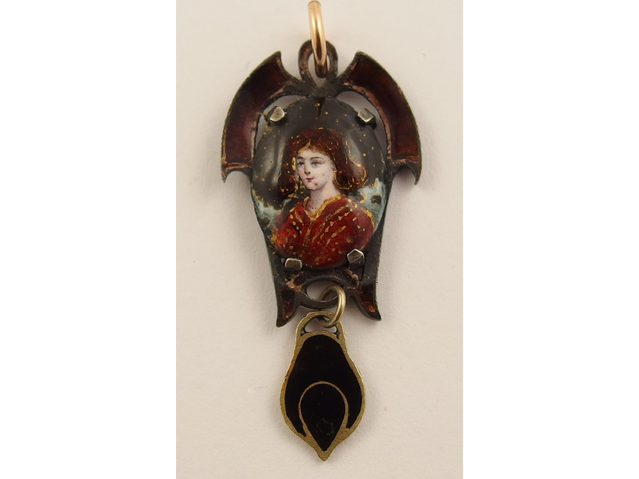 Appraisal: An Arts Crafts enamel pendant the enamel panel enamelled in