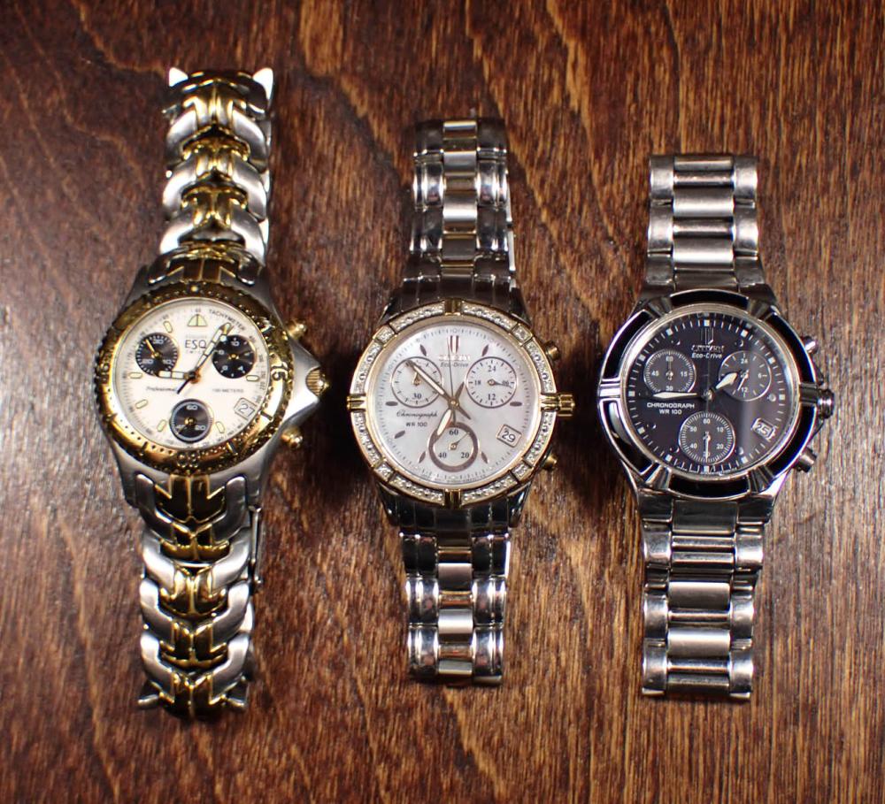 Appraisal: THREE LADIES CHRONOGRAPHS including Esquire ESQ and two Citizen Eco-Drive