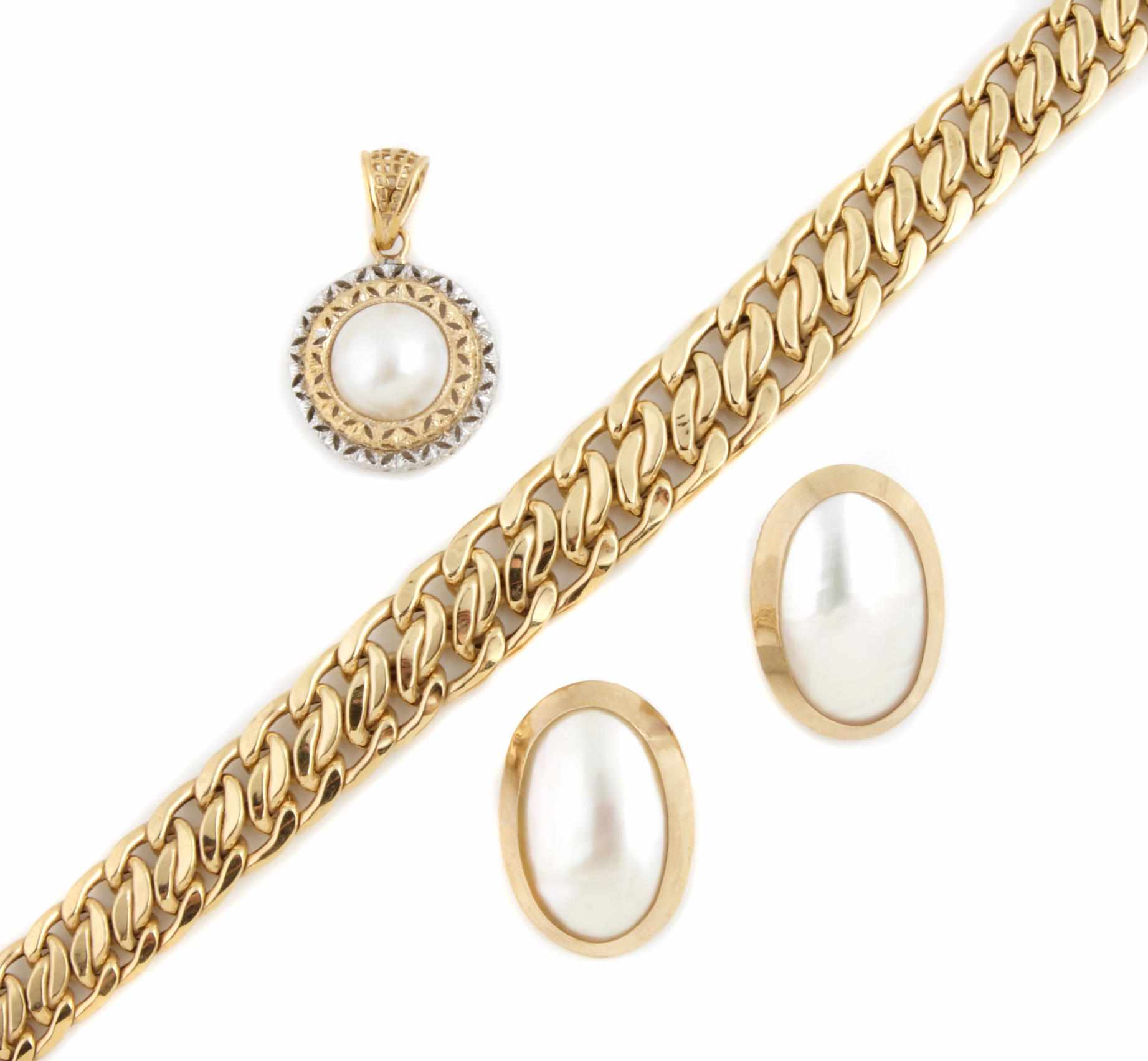 Appraisal: A collection of diamond cultured pearl and gold jewelry comprising