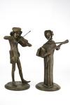 Appraisal: FIGURAL CANDLESTICKS - Bronzed Spelter figures of Musicians signed 'F'cois