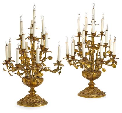 Appraisal: Pair of Continental gilt metal seventeen-light candelabrafirst half th century