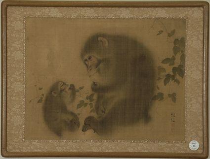 Appraisal: Japanese Silk Painting of Two Monkeys in x in sight