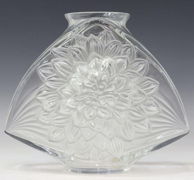 Appraisal: French Lalique art glass vase in the Lotus pattern with