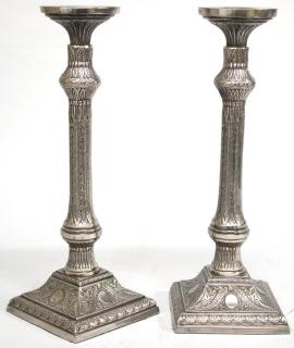 Appraisal: Pair Large Ornate Neoclassical Silver-plate the surfaces elaborately chased H