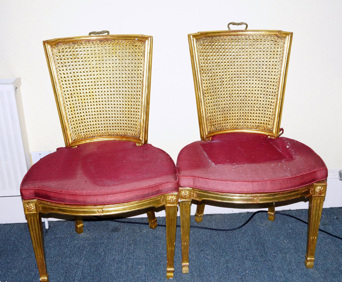 Appraisal: A pair of French gilt wood style salon chair each