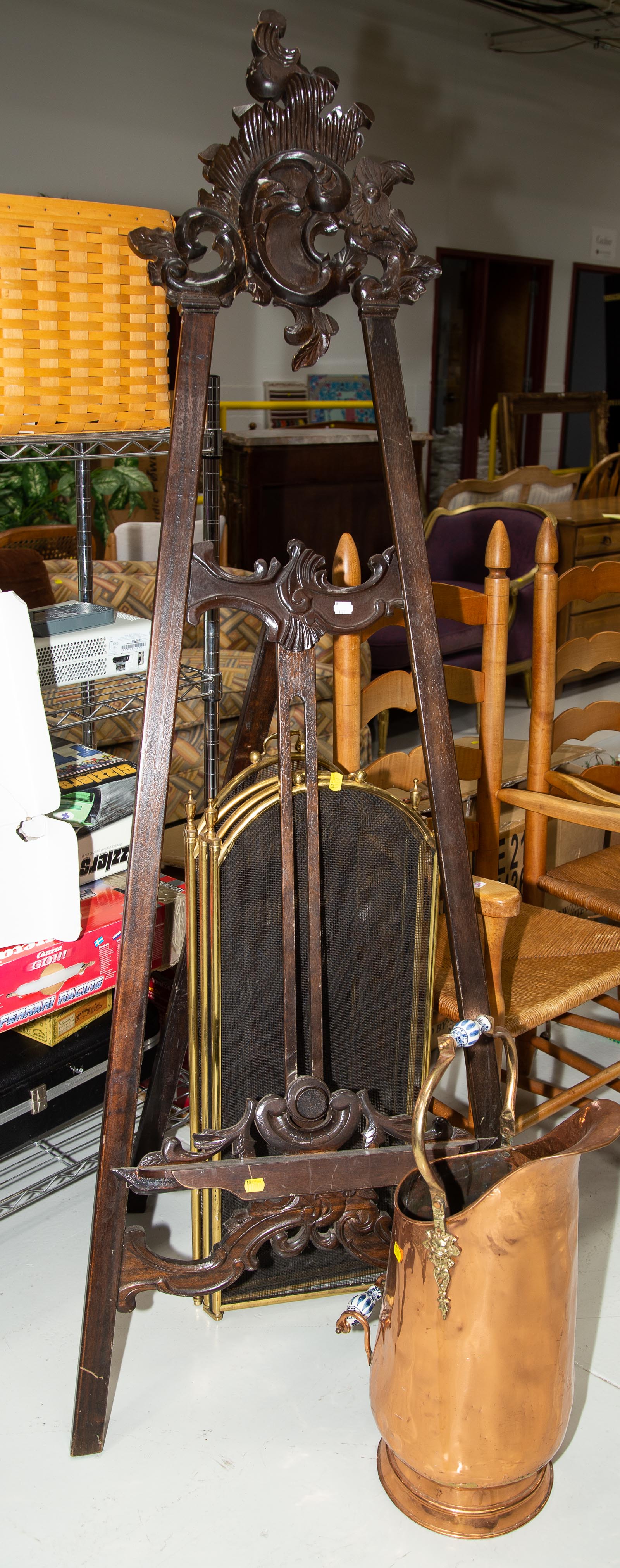 Appraisal: ASSORTED HOUSEHOLD ITEMS Including brass fire screen modern mahogany display