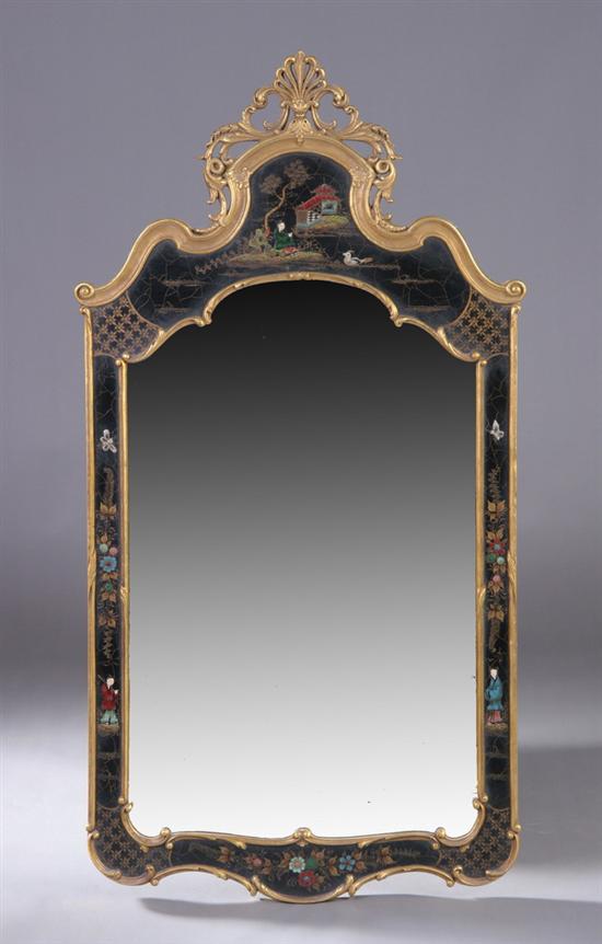 Appraisal: CHIPPENDALE STYLE CHINOISERIE LOOKING GLASS mid- th century Anthemion-crested giltwood