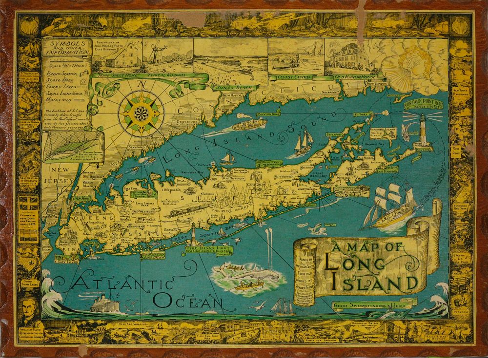 Appraisal: s Cortland Smith Pictorial Informational Map of Long Island s