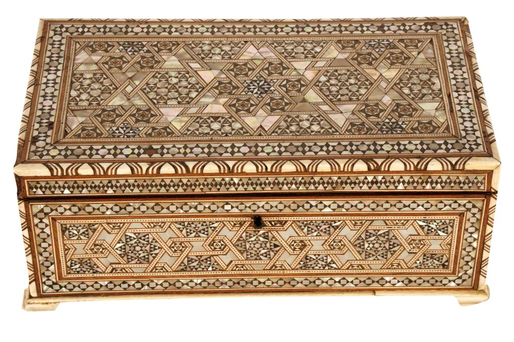 Appraisal: LEVANTINE INLAID WOOD TABLE BOXthe hinged lid concealing an undivided