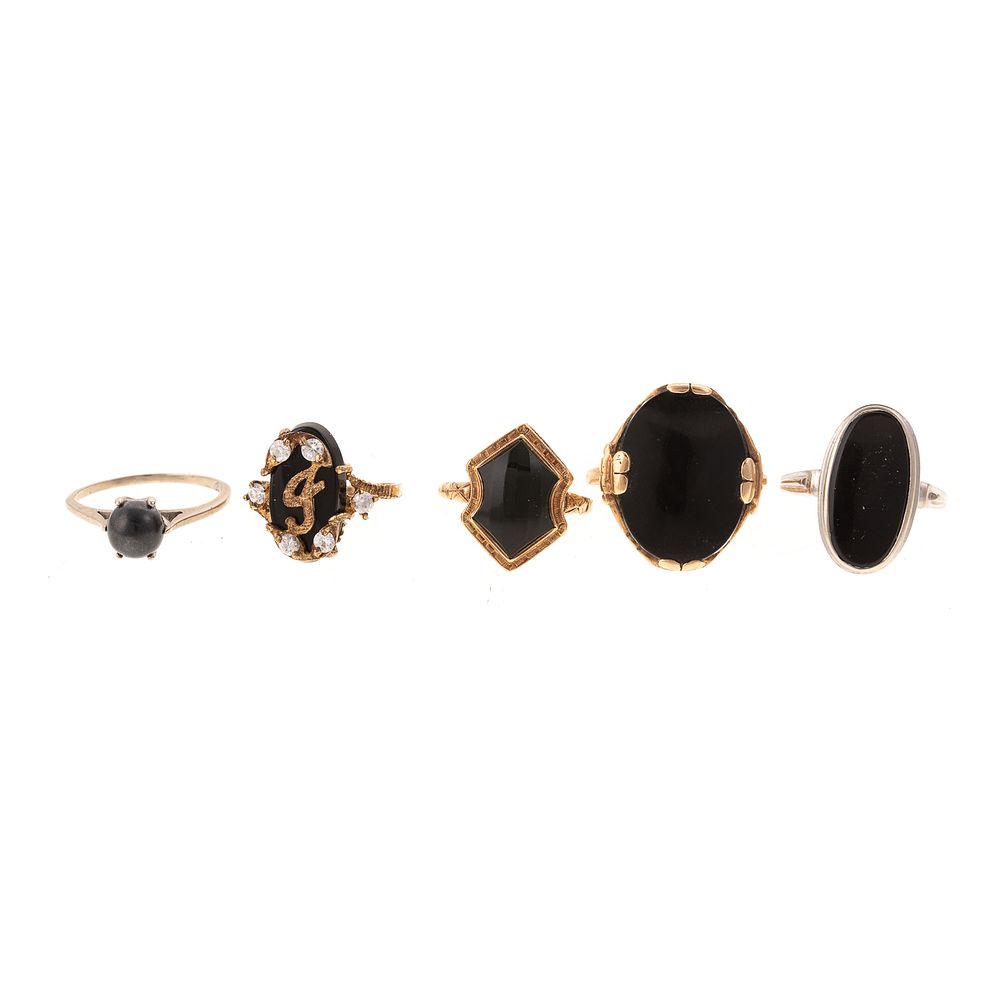 Appraisal: An Assortment of Black Onyx Rings in Gold K yellow