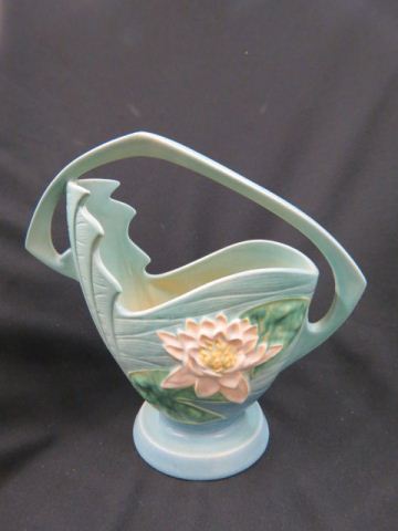 Appraisal: Roseville Pottery Water Lily Basket blue - 's excellent