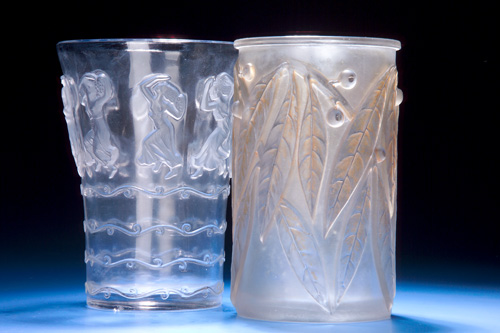 Appraisal: R LALIQUE Two vases Laurier ca and Danseuses ca both