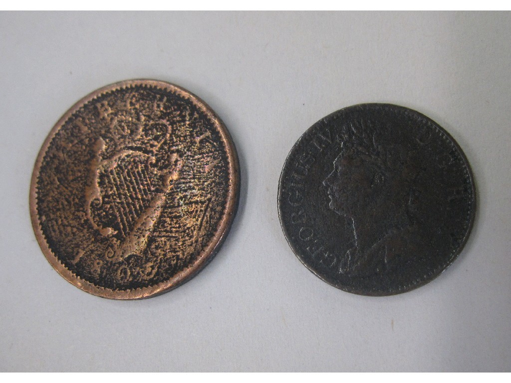 Appraisal: Lot comprising Irish penny and a Georgian coin