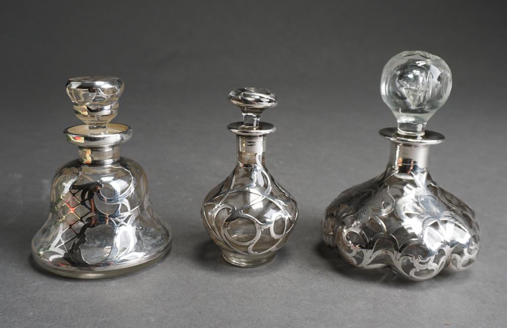 Appraisal: THREE STERLING SILVER OVERLAY GLASS PERFUMESThree Sterling Silver Overlay Glass