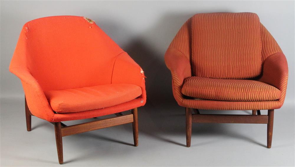 Appraisal: TWO ARNE VODDER ATTRIBUTED TEAK UPHOLSTERED LOUNGE CHAIRS FOR GEORGE