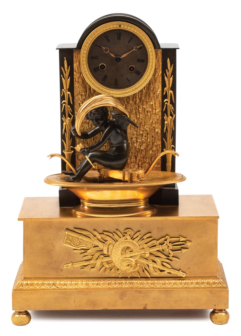 Appraisal: Louis Philippe Patinated Gilt and Patinated Bronze Figural Mantel Clock