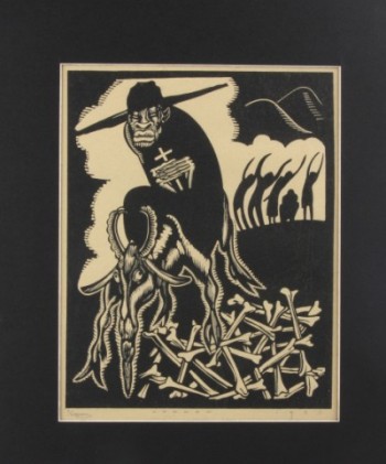 Appraisal: Woodblock print entitled VooDoo and dated sheet size w x