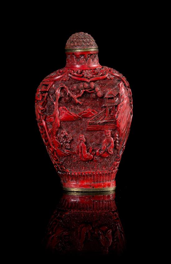 Appraisal: Sale Lot A Cinnabar Lacquer Snuff Bottle the upright flattened