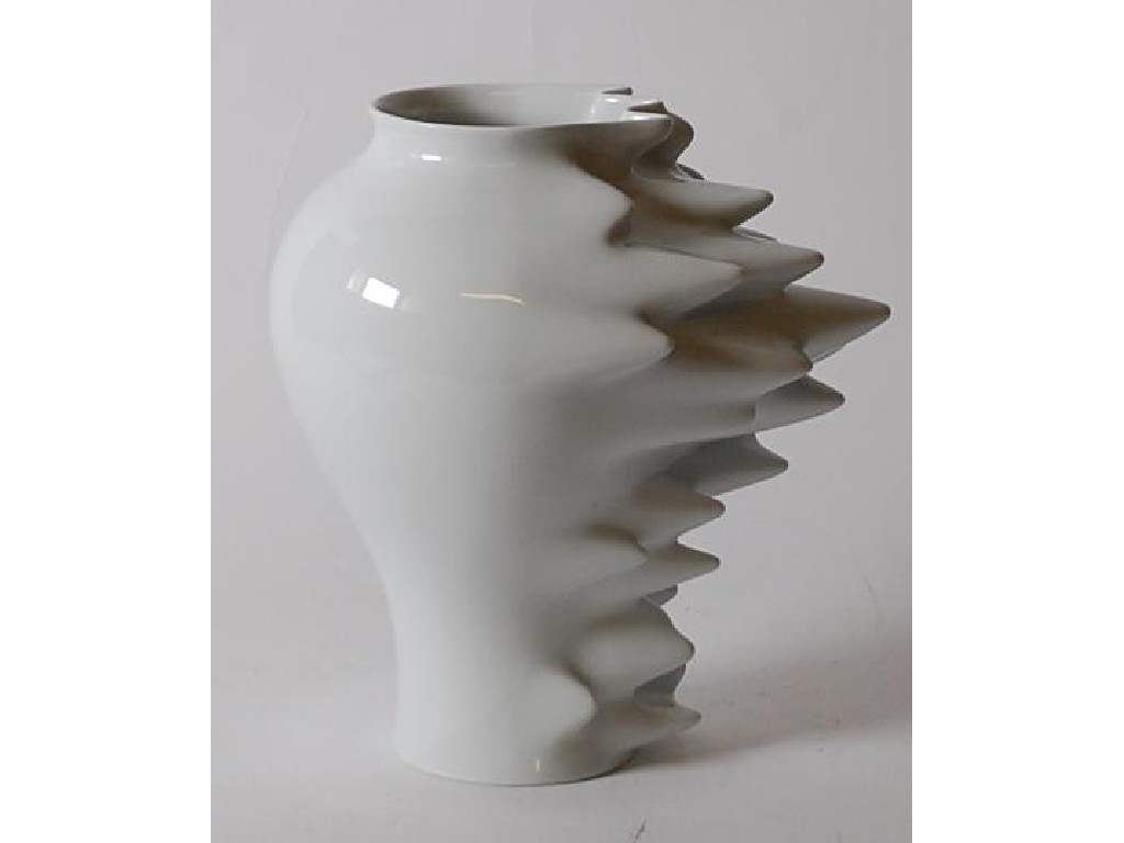 Appraisal: MODERN ROSENTHAL 'FAST' MOULDED PORCELAIN VASE white glazed printed mark