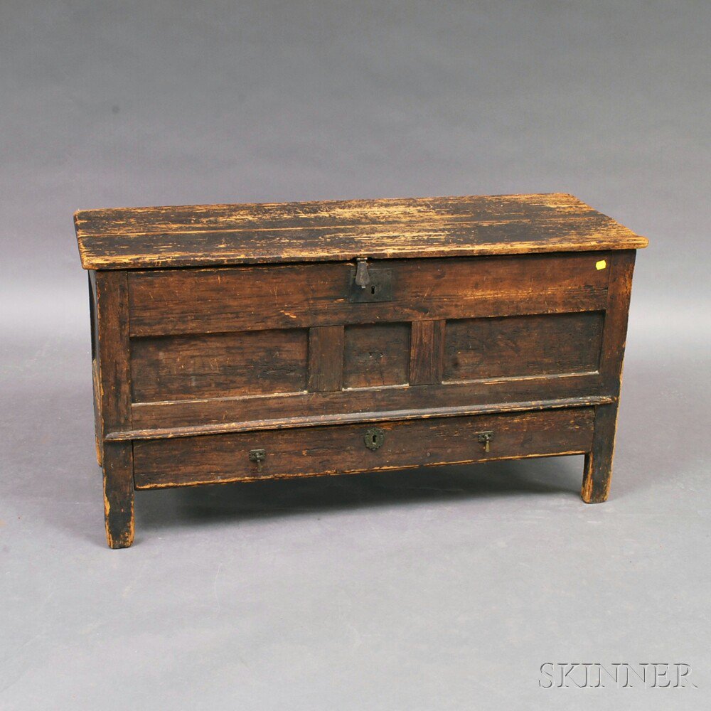 Appraisal: Painted Paneled One-drawer Joined Chest with a molded two-board lift