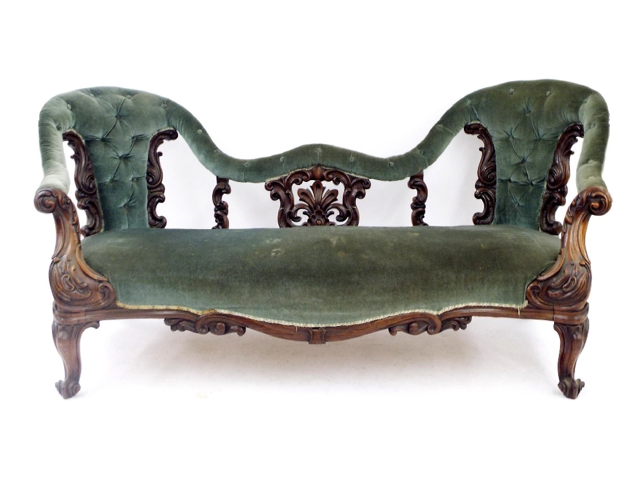 Appraisal: Attractive Victorian rosewood double chair camel back settee with carved