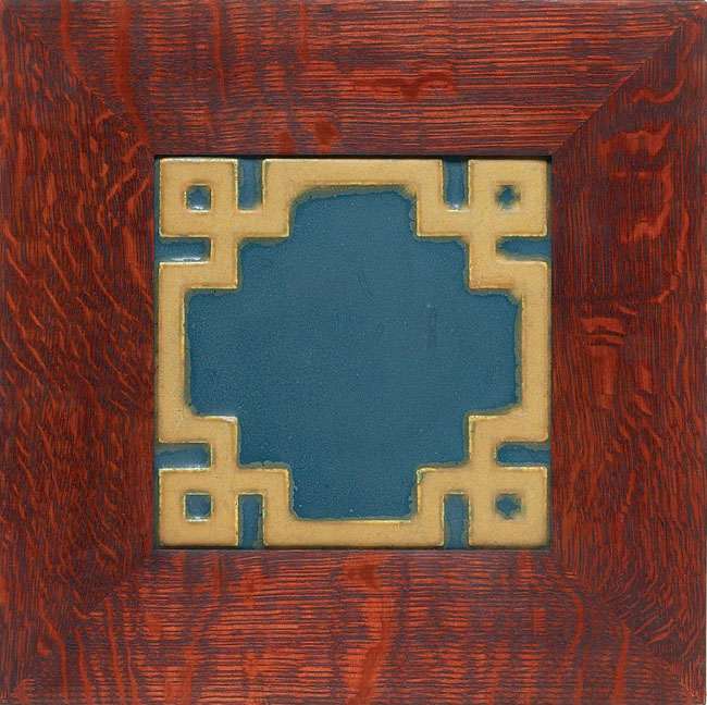 Appraisal: Good Rookwood Faience tile raised geometric design in brown against